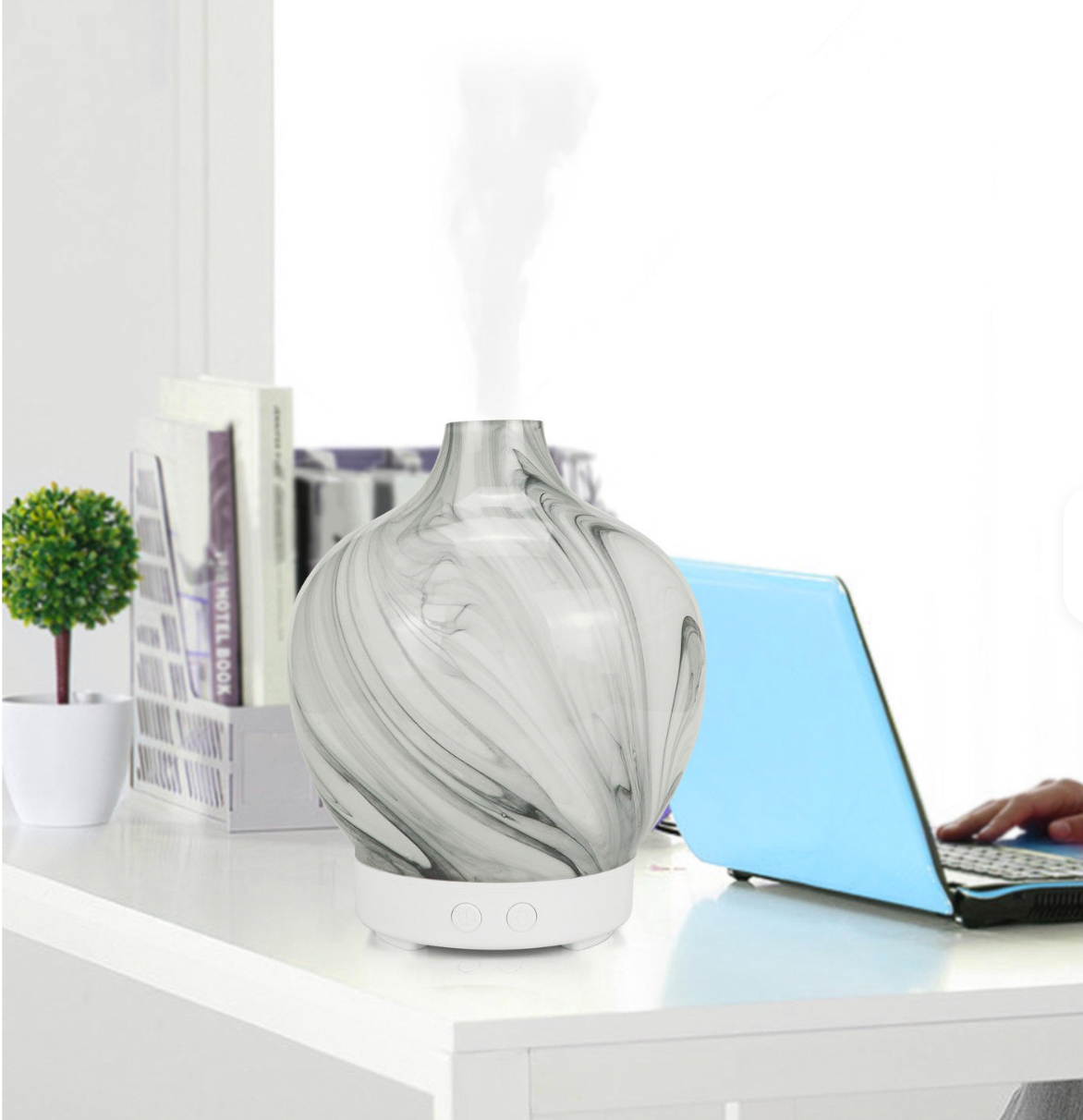 Diffuseur USB en verre marbré blanc gris 100 ml