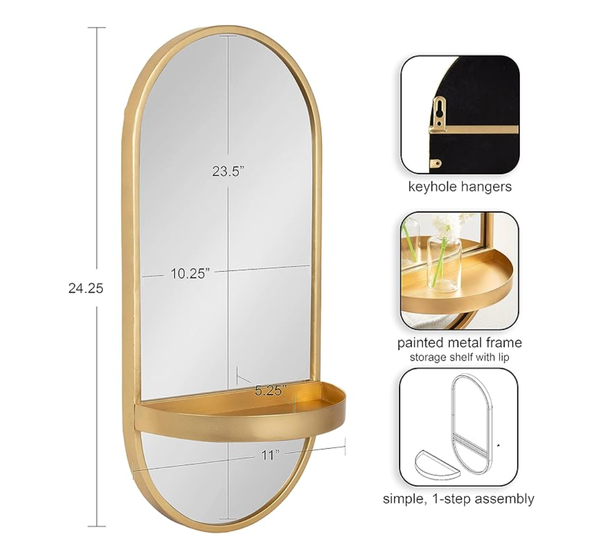 Miroir mural avec étagère