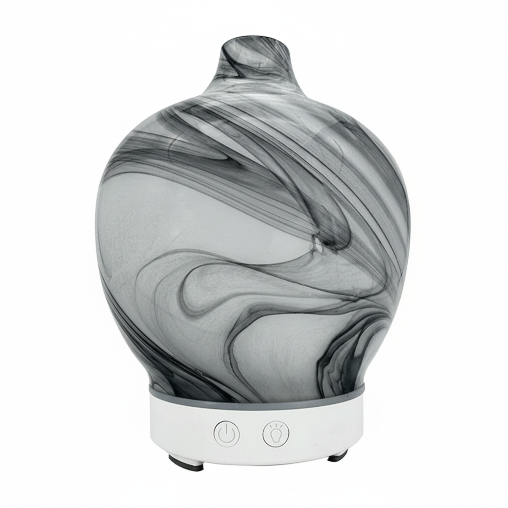 Diffuseur USB en verre marbré blanc gris 100ml - vue de face