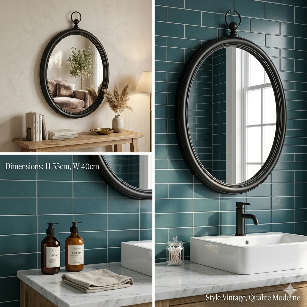 Miroir rond décoratif avec anneau