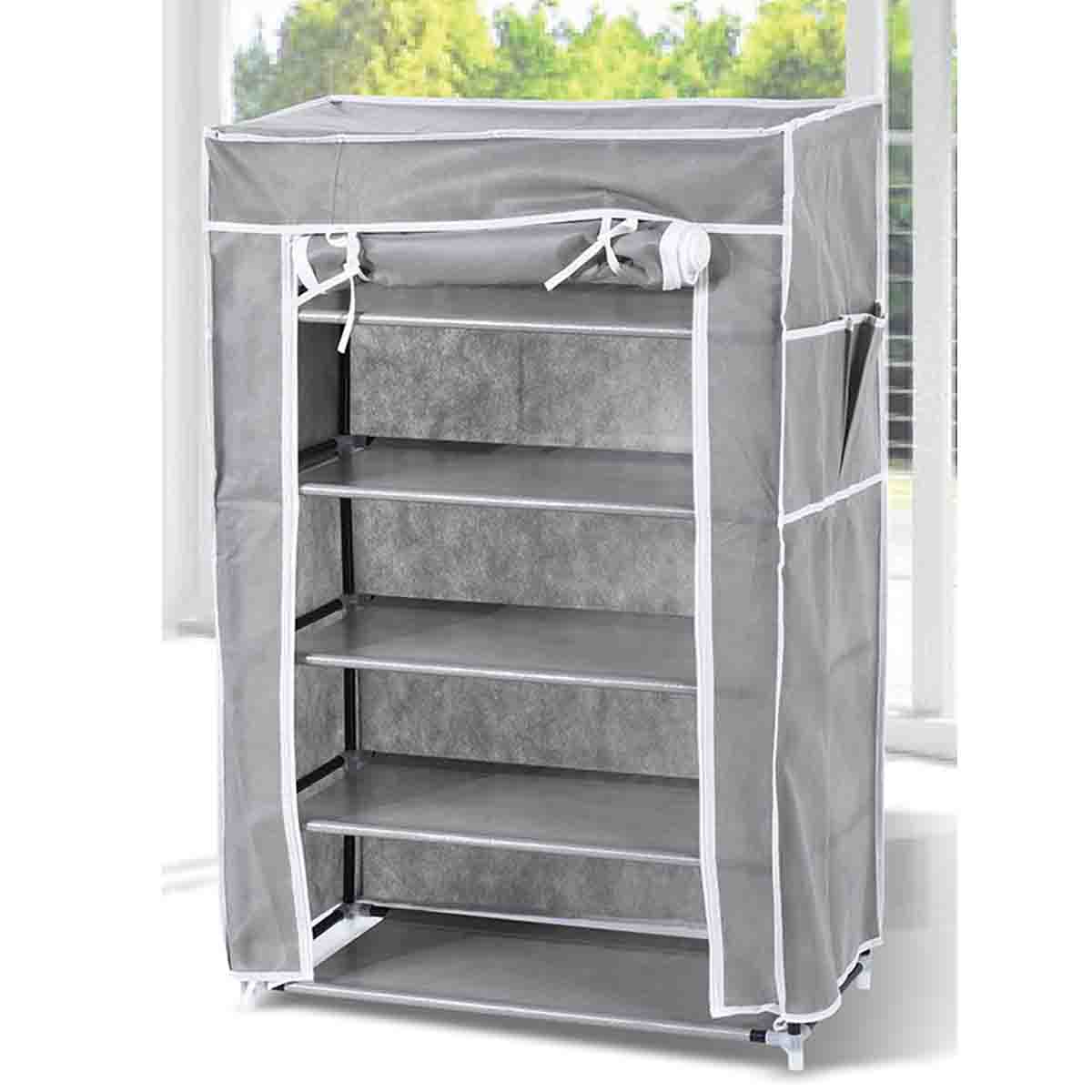 🩶 Studio 707 – Organisateur de chaussures gris à 6 niveaux avec couvercle.