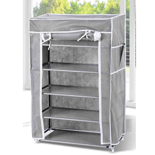 🩶 Studio 707 – Organisateur de chaussures gris à 6 niveaux avec couvercle.